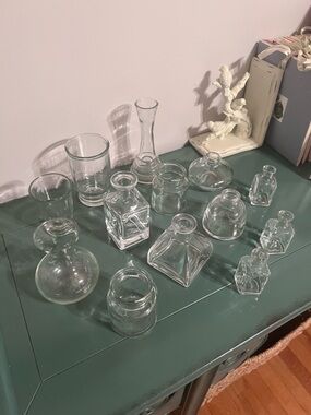 Lot of (13) really cool bud vases - Assorted small clear glass bottles